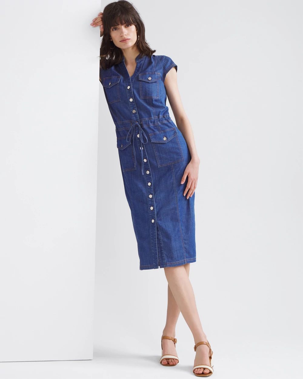 Black And White Button Up Midi Dress main image 1